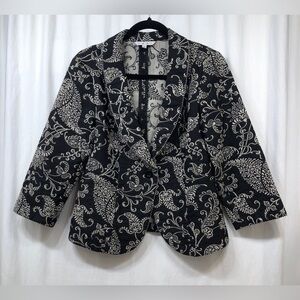 Cabi Eliza Brocade Tapestry Blazer Jacket Black White Paisley Floral Size 6